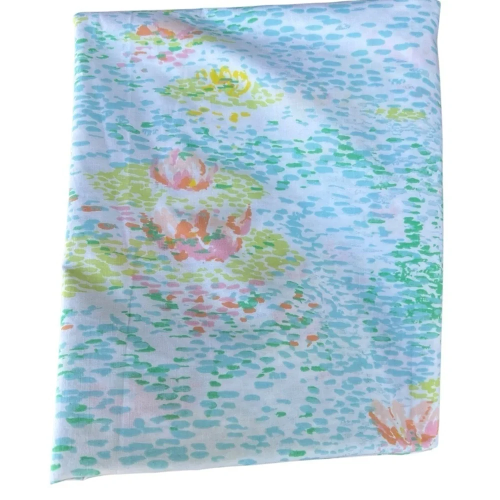 Vintage Springmaid Monet Water Lilies Flat Sheet 83x99 Colorful GUC